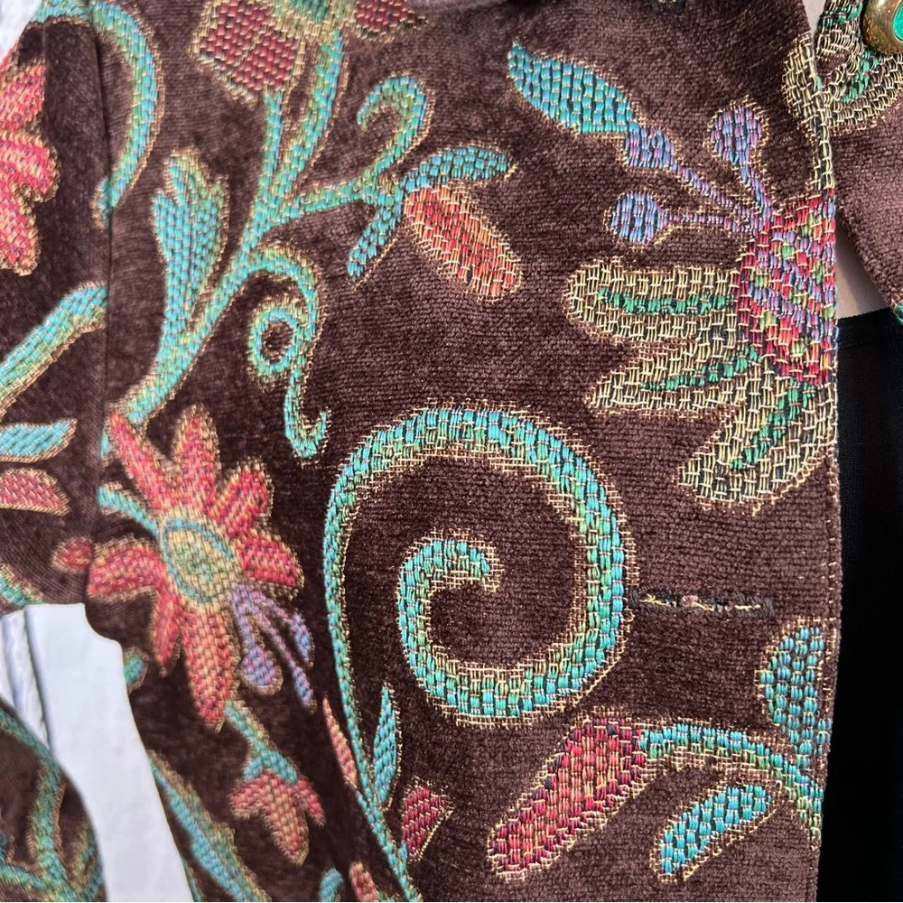 Vintage Maggie Sweet Floral Tapestry Rug Chenille Blazer Coat Jacket Size Medium - Picture 4 of 16